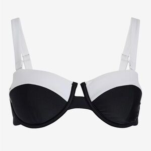 Express Black and White Color Block Balconette Swim Top NWT